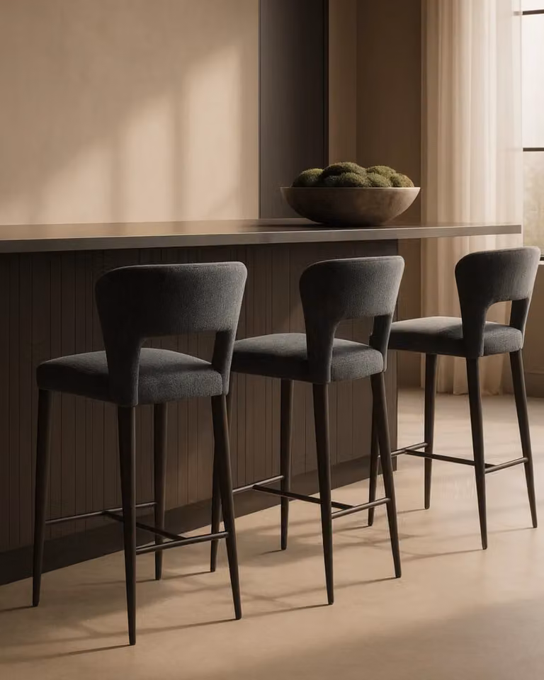 Tommy Franks Pari II Bar Stool in Black and Grey Fabric with Metal Frame