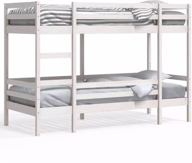 Berkfield Home Rustic Solid Wood Pine Bunk Bed in White, W/D/H: 90 x 200 cm