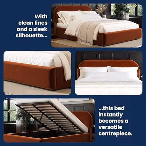 Flair Furnishings Alba Double Ottoman Bed Frame in Orange Velvet with Lift Up Storage Base – 6