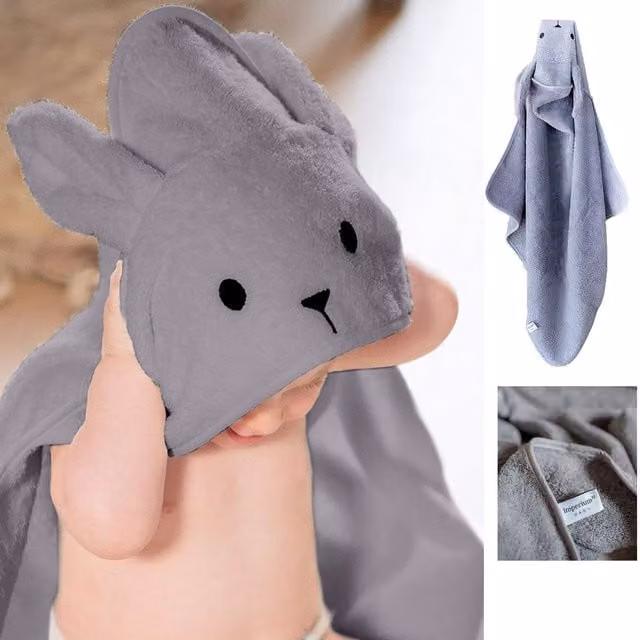 HYGRAD Fluffy Cotton Terry Hooded Baby Towel in Grey