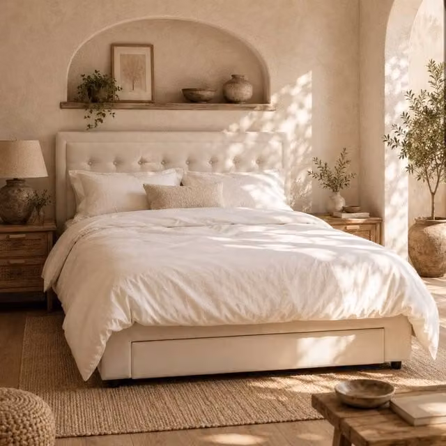 Wyld Haus Double 4FT6 Ottoman Bed Frame in Cream Velvet with Lift Up Base and Storage – 1