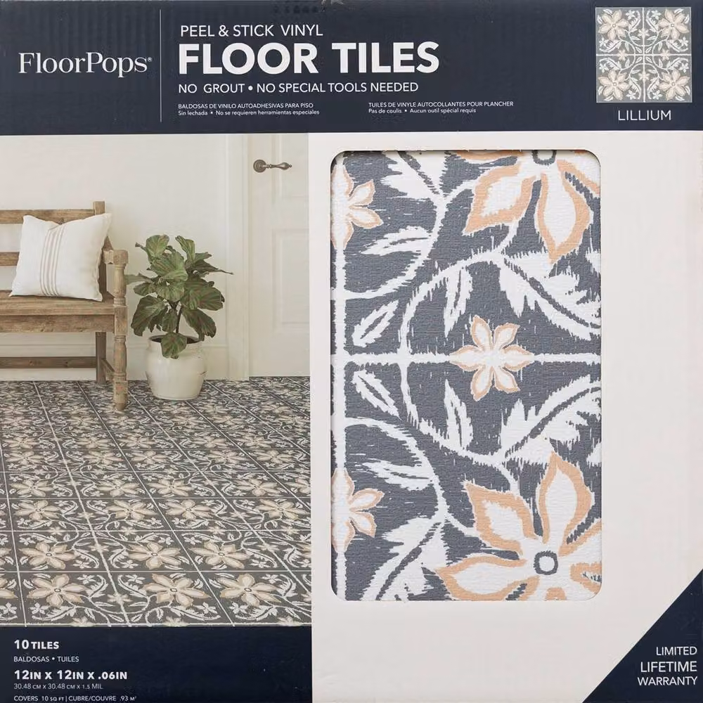 Floor Pops Lillium Blue Self Adhesive Vinyl Floor Tiles, Pack of 10 (0.93sqm), W/D/H: 30.48 x 30.48 x 30.48 mm – 2
