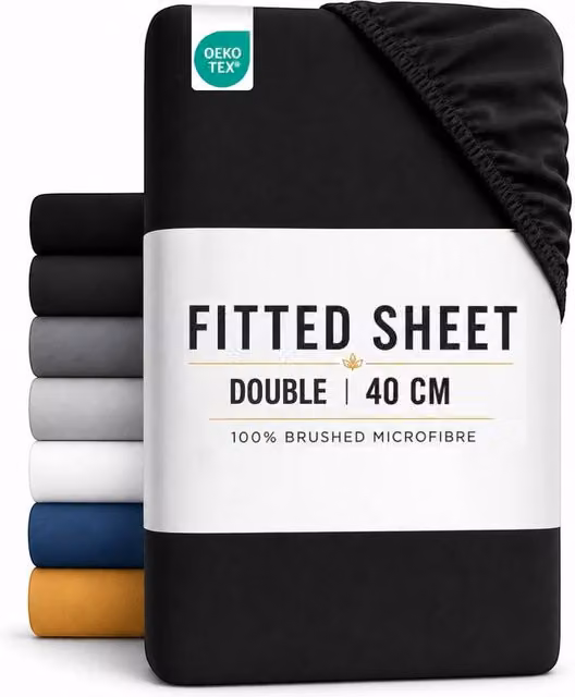 Pamposh Grace Super King Fitted Sheet in Black, Extra Deep 40 cm Pocket, Premium Microfibre – 7
