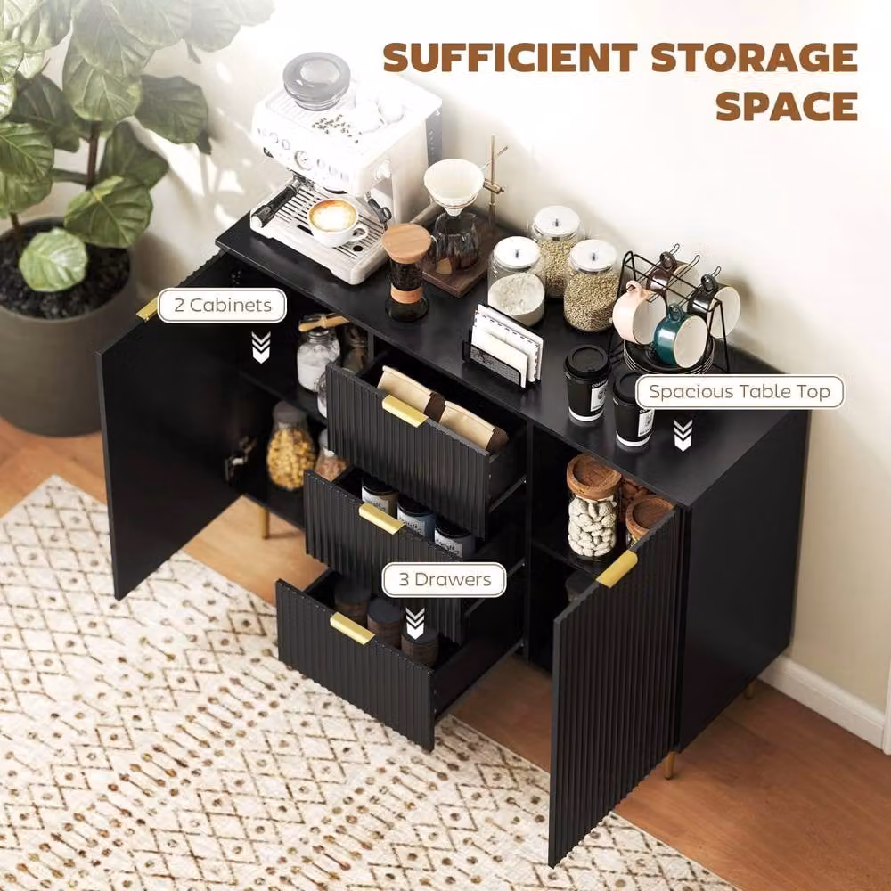 Wyld Haus Surara Baro Black and Gold Ribbed Sideboard with 2 Doors and 3 Drawers – 4