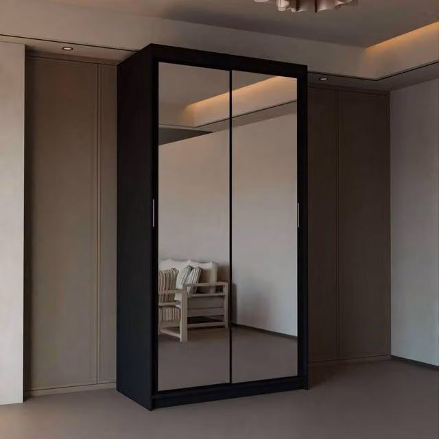 Sliding Wardrobes 4U Modern Double Sliding Door Wardrobe in Black, W/H: 90 x 200 cm – 1