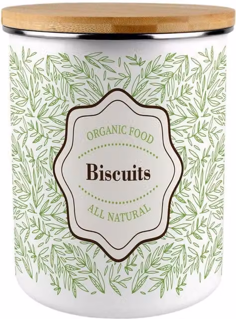 Purely Home Organic Leaves Extra Large Floral Enamel Metal Biscuit Tin - Green