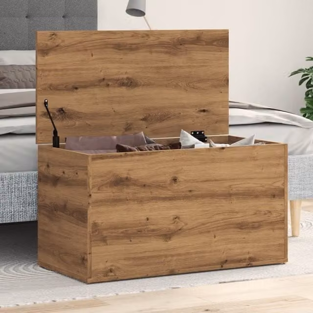 Berkfield Home Artisan Oak Storage Chest in Brown, W/D/H: 84 x 42 x 46 cm