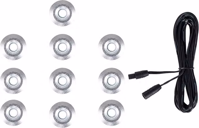 ValueLights 10 Pack Silver Stainless Steel LED Outdoor Decking Lights with 15mm White Extension