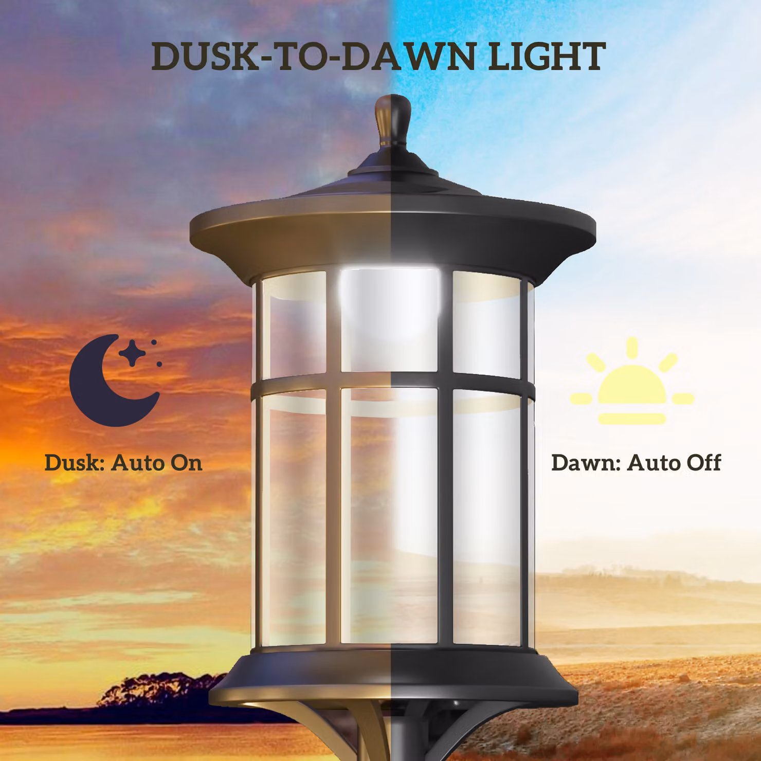 Outsunny Set of Two Traditional Style Solar Lamp Posts in Black, Height: 180 cm – 4