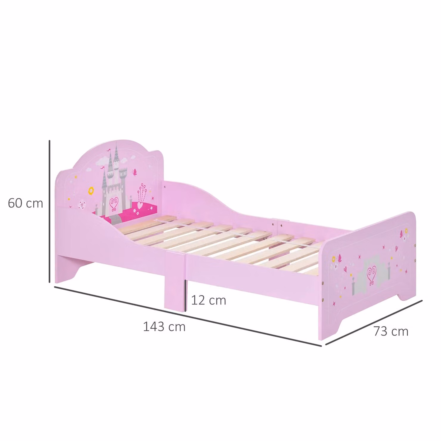 HOMCOM Princess Castle Theme Kids Bed in Pink, W/D/H: 90 x 200 cm – 2