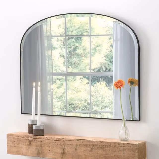 Yearn Mirrors Simplicity Mantle Bevelled Rectangular Wall Mirror in Black, W: 92 cm, H: 71 cm