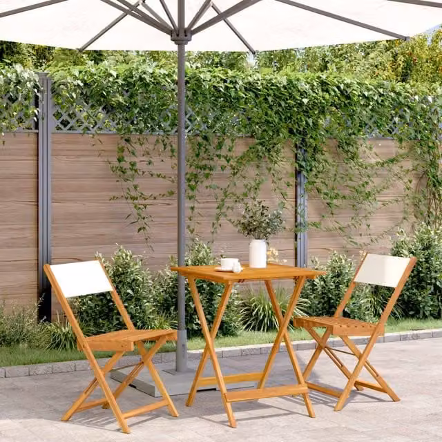 Berkfield Home 3 Piece Bistro Set in Cream White Fabric and Acacia Wood