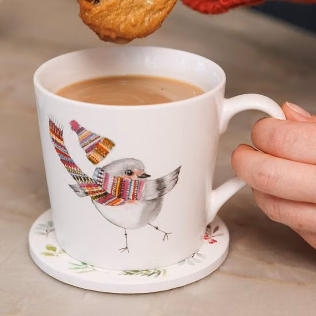 Mikasa TipperleyHill Robin Bone China Mug and Coaster Set, White, 380ml