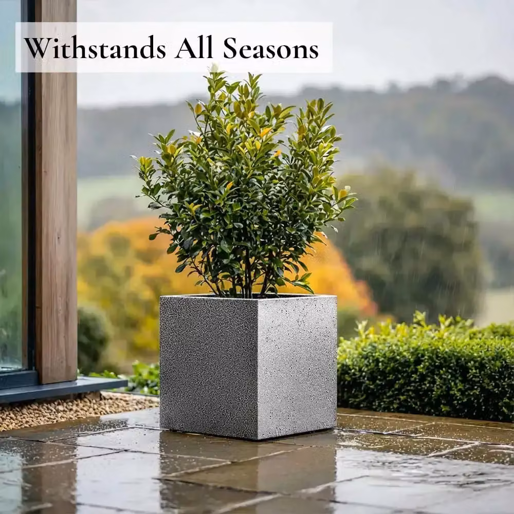 Access Garden Products Silver and Black Textured Square Galvanised Steel Planter, 40 cm – 5