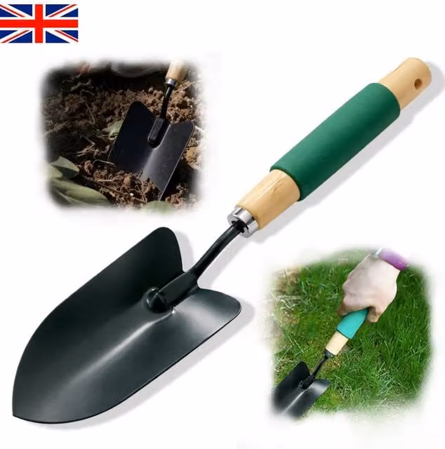 KDMD Carbon Steel Hand Trowel with Wooden Cushion Grip in Green