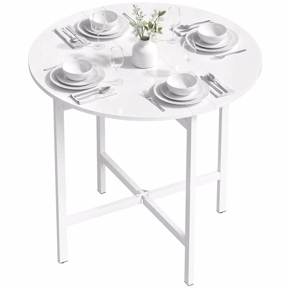 STILVORA White Round Folding Dining Table with Matt MDF Laminate Finish – 2
