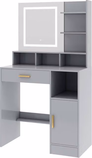 MCC Direct Truro Dressing Table with Hollywood LED Mirror and Storage in Grey, W/D/H: 140 x 40 x 80 cm – 8