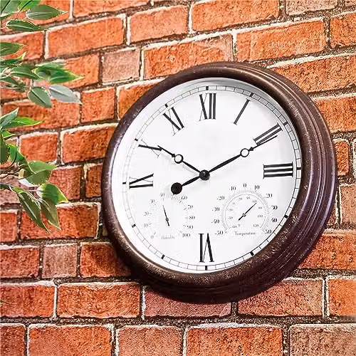 Burwells Vintage Outdoor Waterproof Garden Wall Clock with Hygrometer and Thermometer in Brown, Diameter: 38 cm – 2