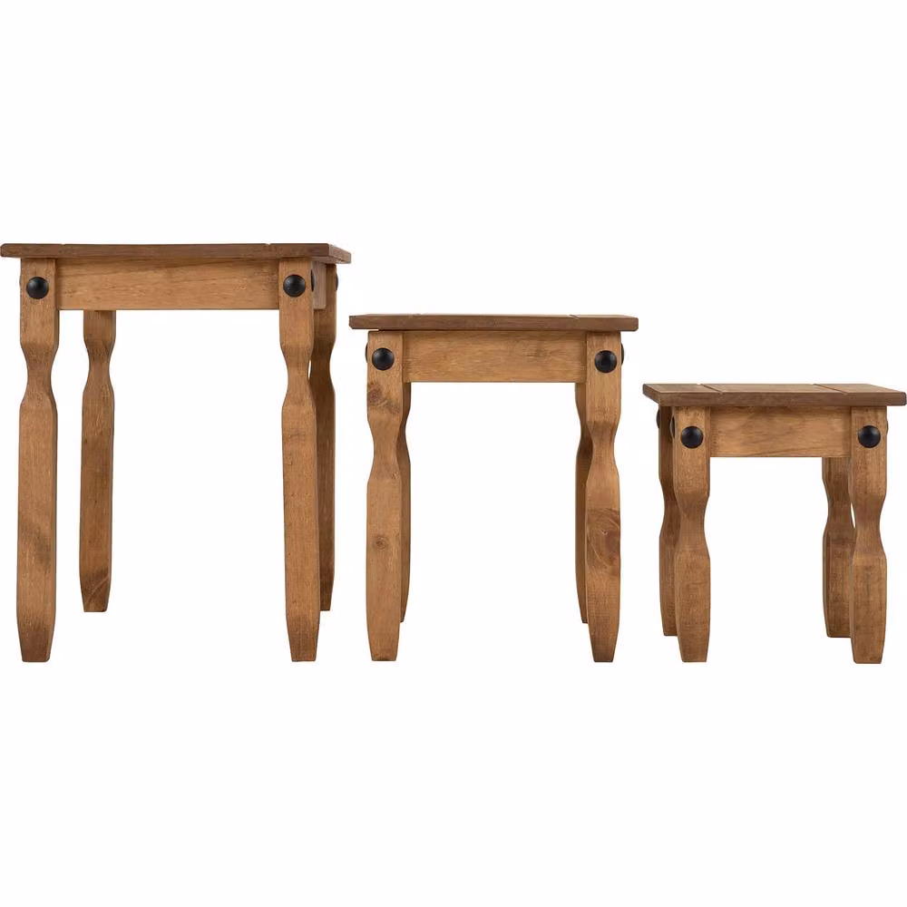 Seconique Corona Essentials Nest of Tables in Brown Waxed Rustic Pine – 4