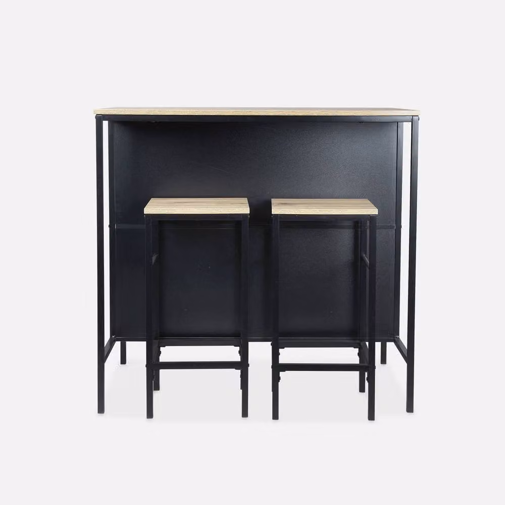 sweeek Industrial Wood and Metal High Table with 2 Stools in Light Brown and Black, W/D/H: 100 x 60 x 95 cm – 2