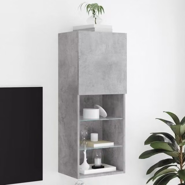 Berkfield Home Modern TV Cabinet with Integrated LED Lights in Concrete Grey, W/D/H: 40.5 x 30 x 102 cm – 1