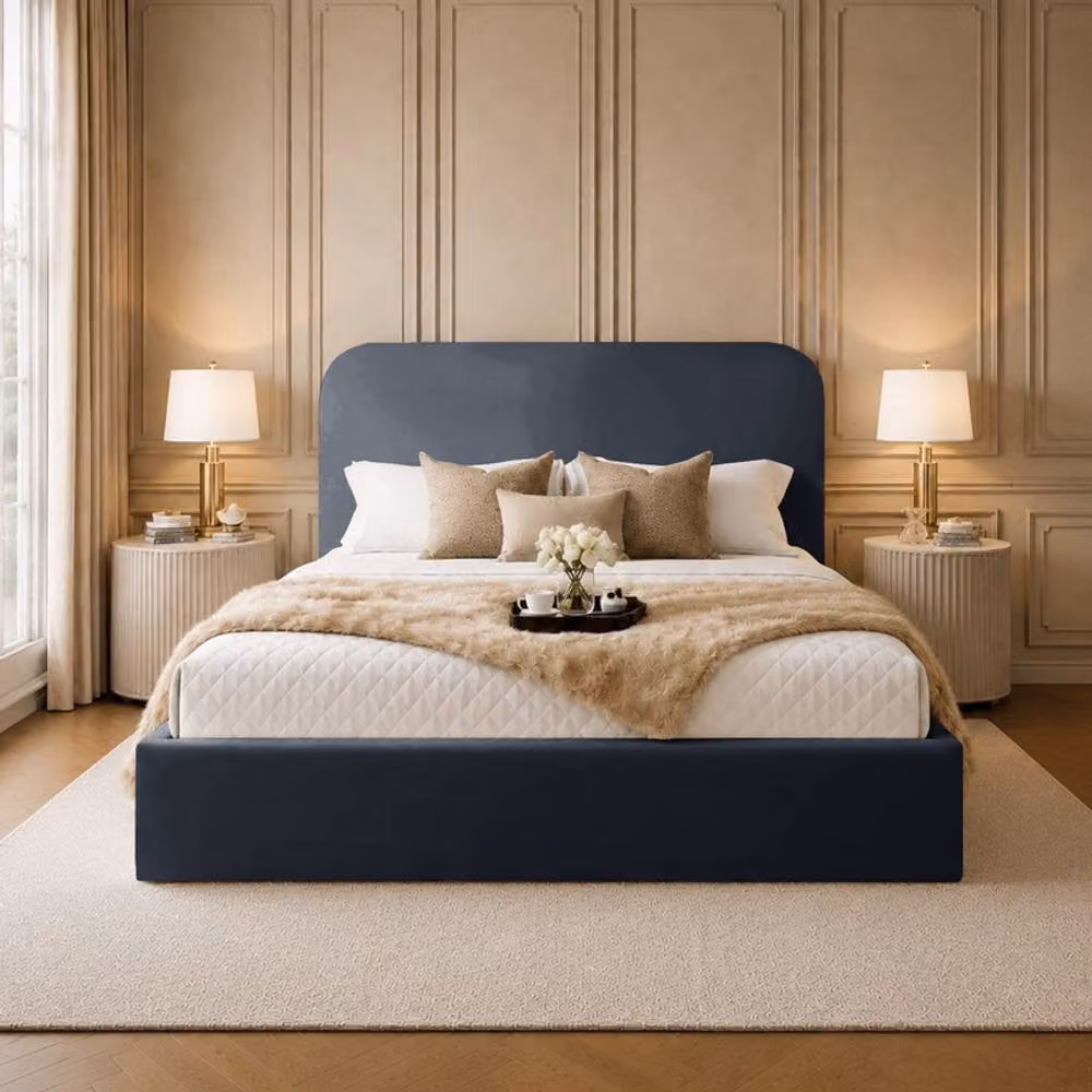 Desire Deco Lucia Upholstered Plush Velvet Panel Bed Frame in Charcoal, Super King Size (200 x 200 cm)
