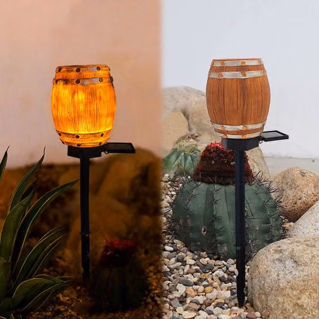 Leaper Brown Rustic Wine Barrel LED Solar Outdoor Garden Decoration Light with Warm White Illumination