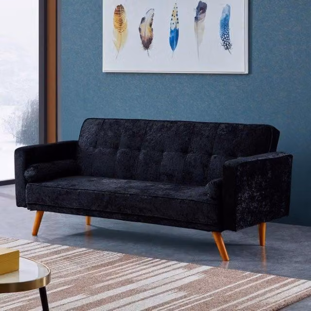 Comfy Living Black Crush Velvet Click Clack Sofa Bed