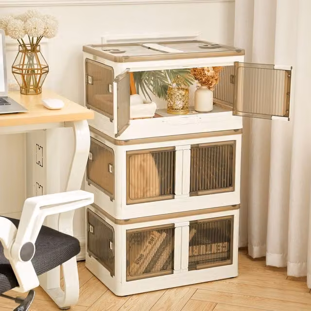 Living and Home 120L Stackable and Foldable 3-Tier Storage Box in White