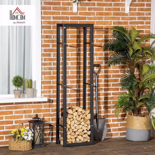 HOMCOM Metal Firewood Log Holder Rack in Matt Black W/D/H: 40 x 40 x 40 cm – 5