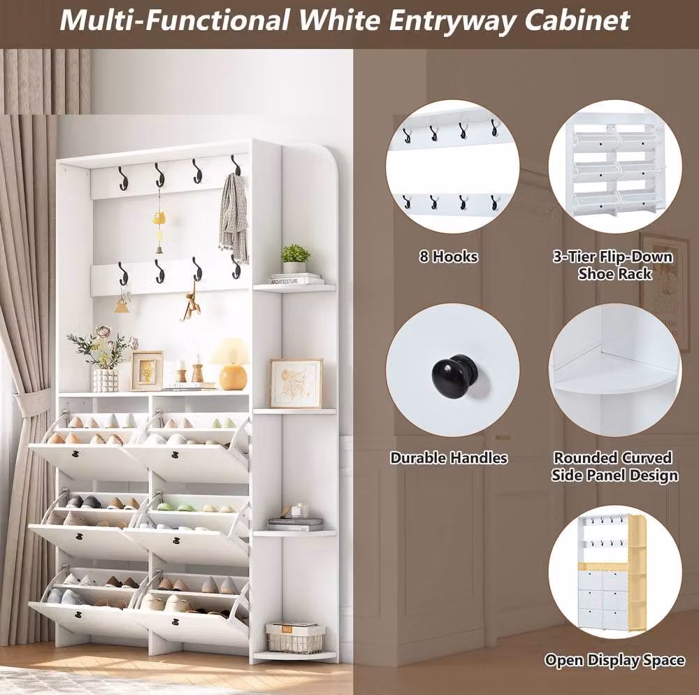 STILVORA White Modern Matt Entryway Shoe Storage Cabinet with Tilting Compartments and Internal Shelves, W/D/H: 120 x 24 x 200 cm – 3