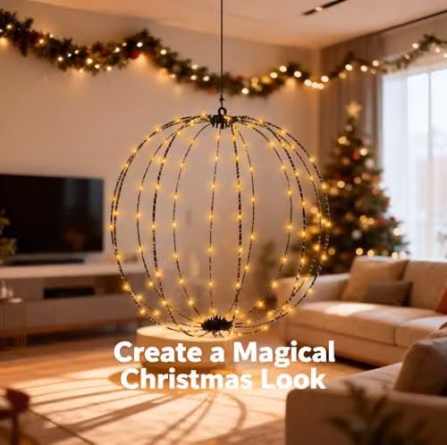 SHATCHI Warm White LED Hanging Christmas Light Sphere with 256 LEDs and Timer, Diameter: 40 cm – 3