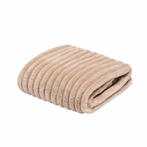 OHS Ribbed Faux Fur Fleece Throw Blanket in Brown and Beige, W/D/H: 125 x 150 cm – 1