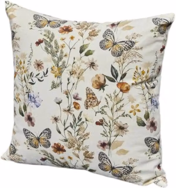Four Candle Handmade Floral Printed Cotton Cushion with Filling, Multicolour and White, W/D/H: 45 x 45 x 45 cm