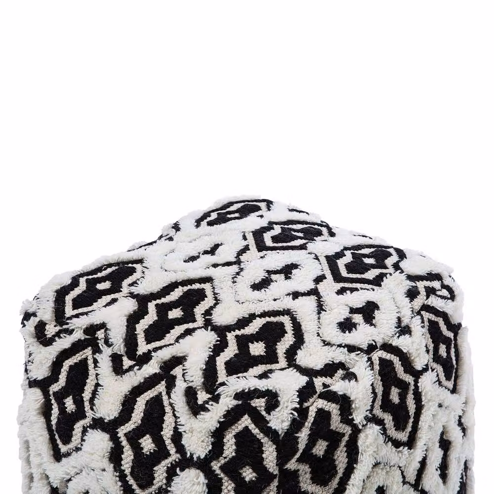 Wyld and Coco Boho Geometric Wool and Cotton Pouffe, Black and White, W/D/H: 45 x 45 x 45 cm – 5