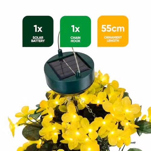 Gardenwize Solar Powered LED Hanging Primrose Flower Lights in Yellow with 30 LEDs and IP44 Waterproof Rating – 5