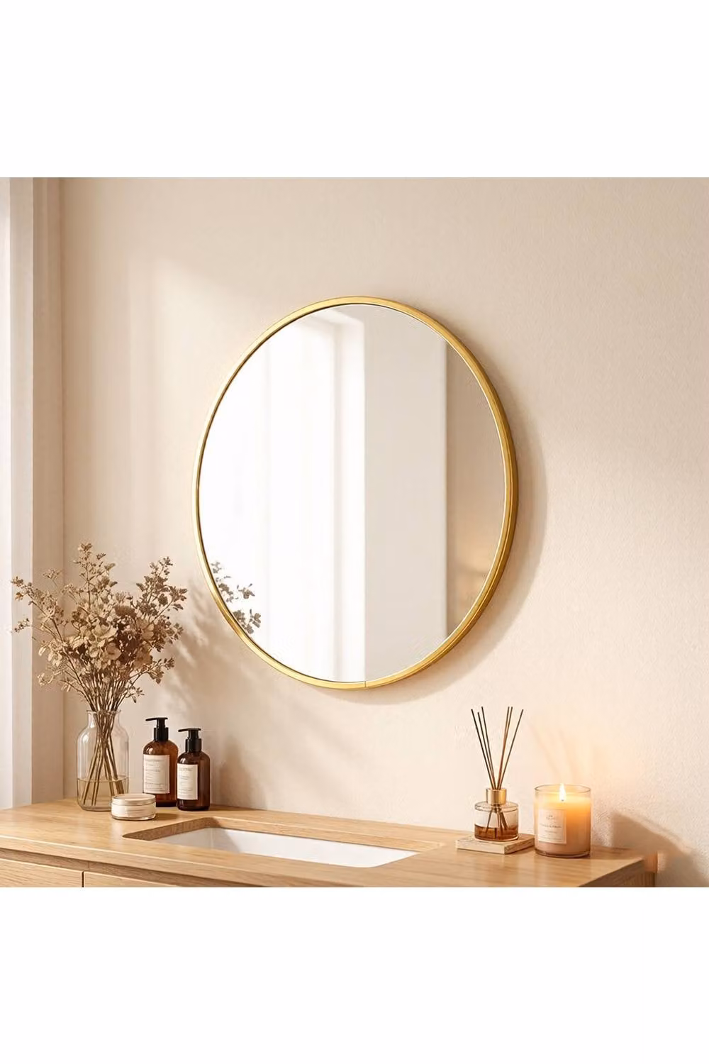 Garden Sanctuary Nordic Round Gold Metal Framed Wall Hanging Bathroom Mirror – 2