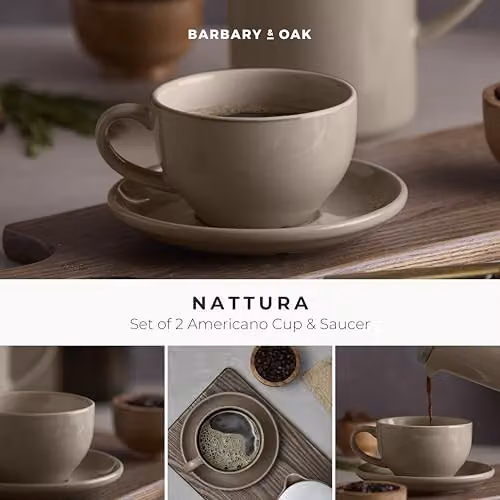 Barbary & Oak Nattura Set of 2 Stoneware Coffee Cups and Saucers, 350ml, Cashmere Beige – 5