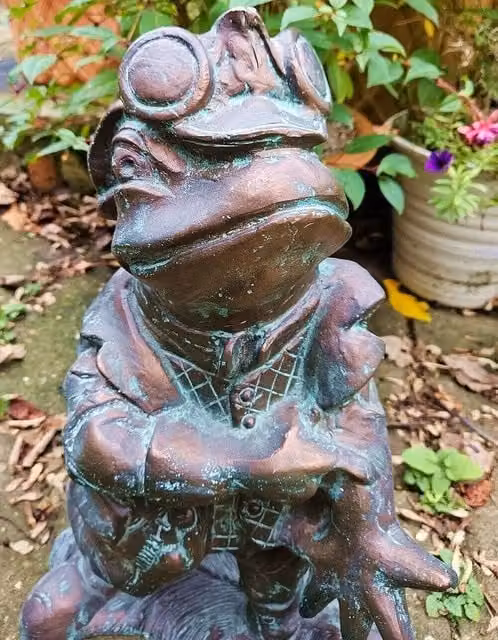 Inspirational Gifting Toad of Toad Hall Sculpture from Wind in the Willows in Bronze and Brown Metal