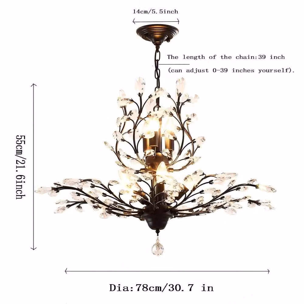 NIVOR Vintage K9 Crystal Glass Pendant Light, Black and Transparent, 8 x E14 – 2