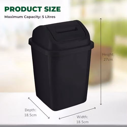 MantraRaj 5L Plastic Swing Top Bin in Black – 2