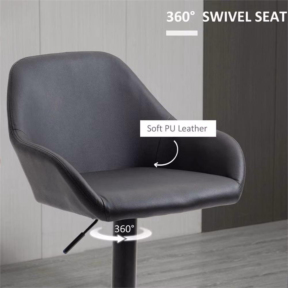 Nordara Set of 2 Adjustable 360 Degree Swivel Bar Stools in Matt Black, Height: 100 cm, Width: 15 cm – 3