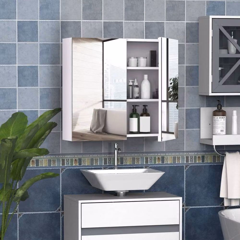 FORGEVIO Wall Mounted Bathroom Mirror Storage Cabinet with Glass Doors, White, W/D/H: 60.0 x 15.0 x 70.0 cm – 2