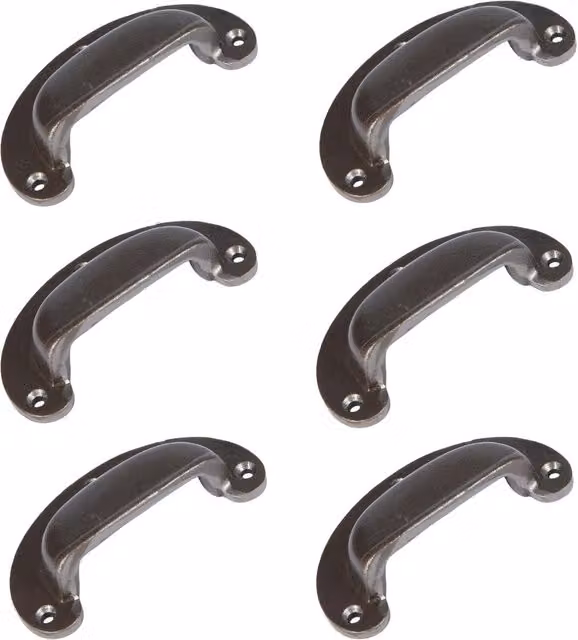 Hammer & Tongs Bow Cabinet Drawer Pull, Grey Iron, W: 95 mm, H: 40 mm, Pack of 6