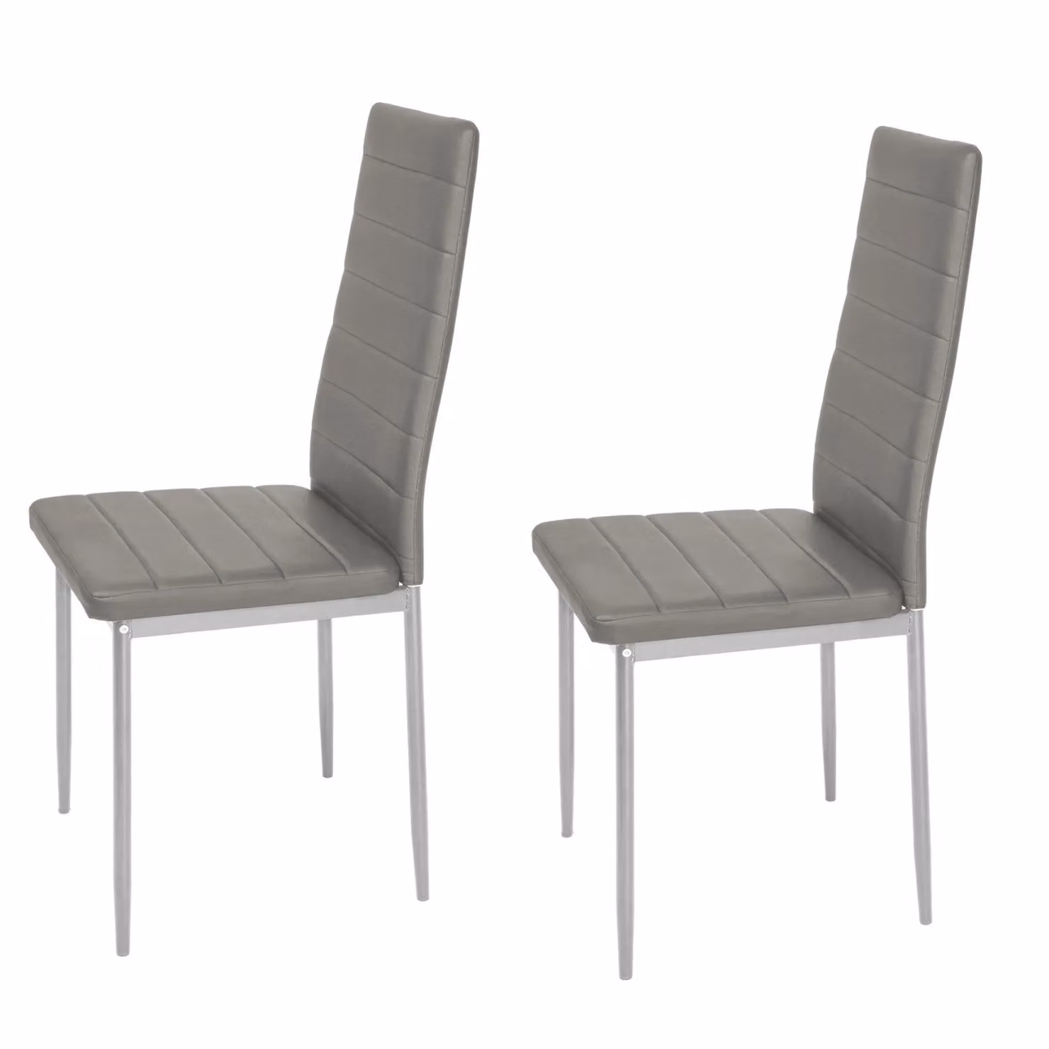 Living and Home Set of 2 Modern Grey Faux Leather Armless High Back Dining Chairs – 3
