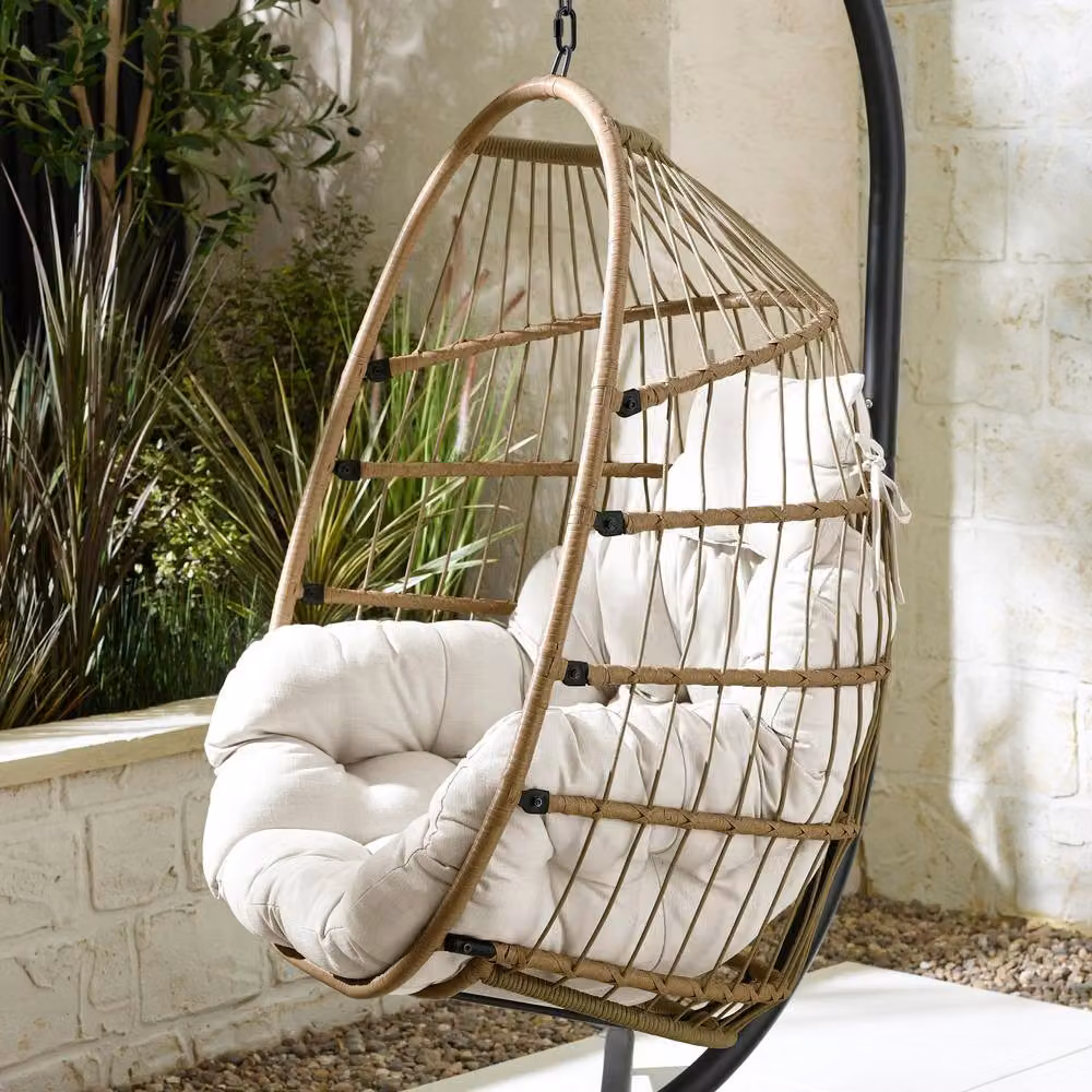 FurnitureboxUK Egg Outdoor Garden Hanging Chair in Light Brown – 2