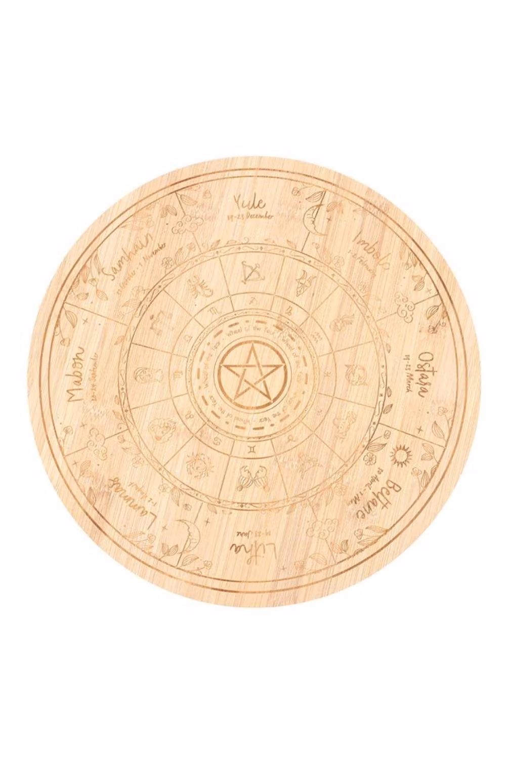 KDMD Wheel of the Year Round Wooden Serving Board in Brown – 2