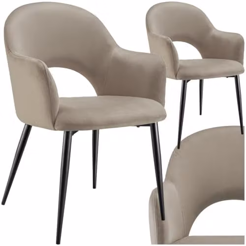 tectake Set of 2 Sasha Dining Chairs in Taupe Velvet Fabric with Metal Legs – 1