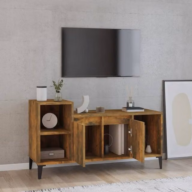 Berkfield Home Smoked Oak TV Cabinet in Brown, W/D/H: 100 x 35 x 55 cm – 1