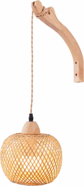 Livingandhome Modern Bamboo Lantern Wall Light, Brown, E27
